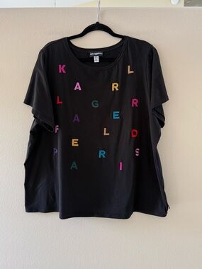 Karl Lagerfeld Black Crewneck Tee with Embroidered Letters